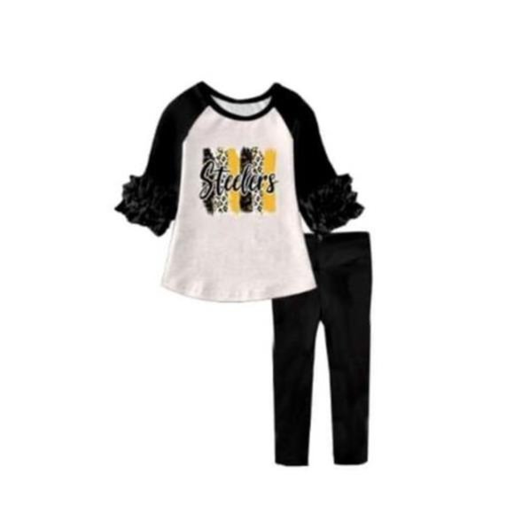 Boutique Other - New Two-Piece Steelers Raglan Ruffled Sleeve Shirt and Leggings Set